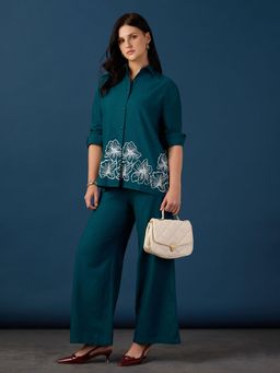 Globus - Women Teal Floral Embroidered Co-Ord Set