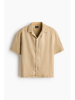 H&M - Men Yellow Relaxed Fit Short-Sleeved Muslin Shirt