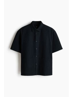 H&M - Men Black Relaxed Fit Linen-Blend Shirt