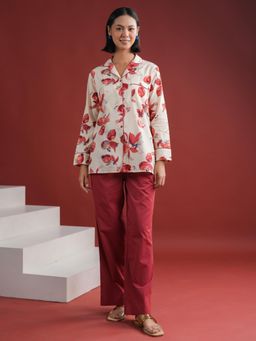 SAY - Women Floral White Shirt and Pyjama Nightwear (Set of 2)