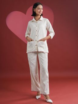 SAY - Women Solid White Shirt and Pyjama Nightwear (Set of 2)
