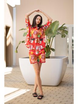 SAY - Women Red Floral Printed Night Suit (Set of 2)