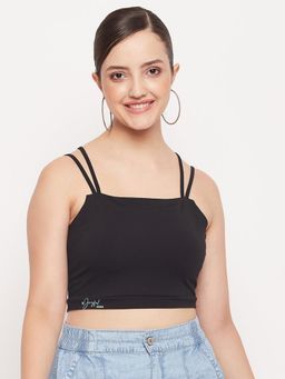 Madame - Women Solid Black Crop Top