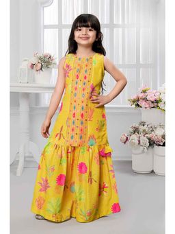 Lagorii - Mustard Floral Printed Kurti and Sharara