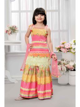 Lagorii - Multi-Color Printed and Mirror Work Kurti and Sharara with Dupatta