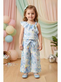 Lagorii - Blue Floral Printed One-Shoulder Co-Ord Set