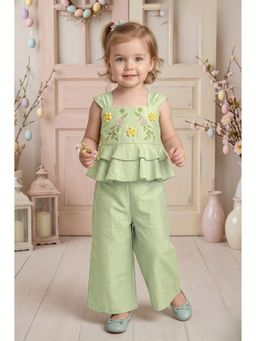 Lagorii - Mint Green Embroidered Peplum Co-Ord Set
