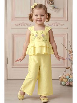 Lagorii - Yellow Embroidered Peplum Co-Ord Set