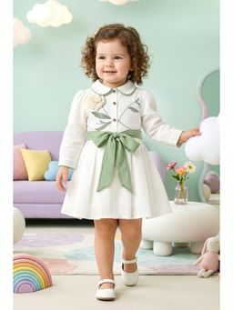 Lagorii - White Dress with Sage Green Bow Belt
