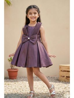 Lagorii - Organza Wine Dress with Bow Embellished