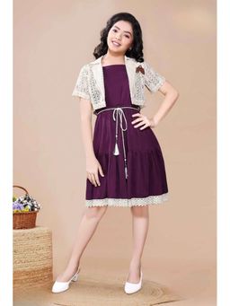 Lagorii - Purple Midi Dress with Lace Shrug