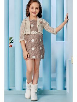 Lagorii - Fawn Dress with Floral Embroidery Lace Shrug and Belt