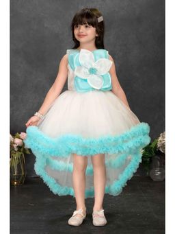 Lagorii - Off-White and Blue High-Low Party Dress with 3D Flower Applique