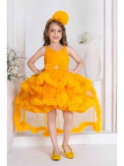 Lagorii - Yellow Ruffle and Layered High-Low Party Dress with Tailback