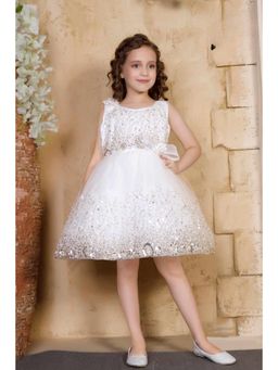 Lagorii - White Sequin Party Wear Dress with Bow For Girls