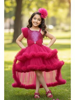 Lagorii - Rani Pink Sequin High-Low Party Dress and Tailback with Hairband