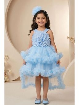 Lagorii - Blue High-Low Party Wear Tulle Dress and Tailback with Hairband