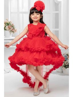 Lagorii - Red Sleeveless and Sequins Worked and Tail Back with Hairband