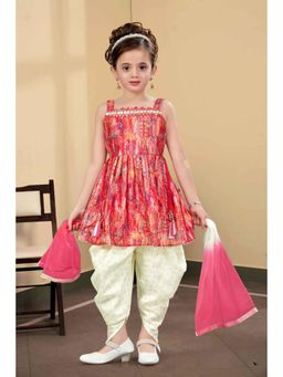 Lagorii - Orange Sequin Kurti with Dhoti and Dupatta