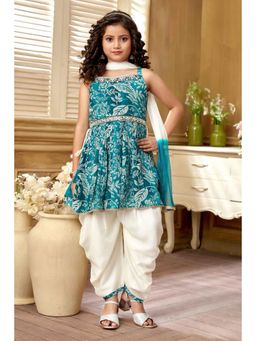 Lagorii - Green Floral Kurti and Dhoti with Dupatta