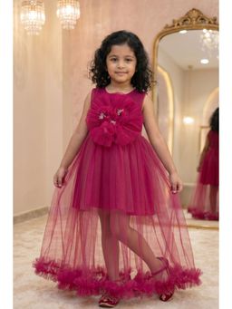 Lagorii - Rani Pink Party Dress with Oversized Floral Applique For Girls