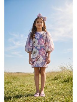 TINY GIRL - Girls Floral Printed Bodycon Dress with Belt