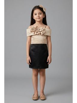 TINY GIRL - Girls Color Block with Floral Rosette Detail Dress