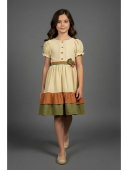 TINY GIRL - Girls Color Block Fit and Flare Dress with Puff Sleeves