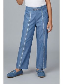 TINY GIRL - Denim Woven Solid Embellished Stripe Detail Pant