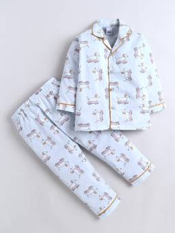 Polka Tots - Cotton Full Sleeve Puppy Print Night Suit