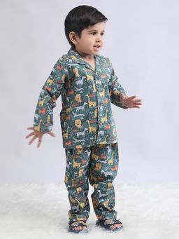 Polka Tots - Cotton Full Sleeve Jungle Print Night Suit