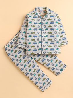 Polka Tots - Cotton Full Sleeve Vehicle Print Night Suit