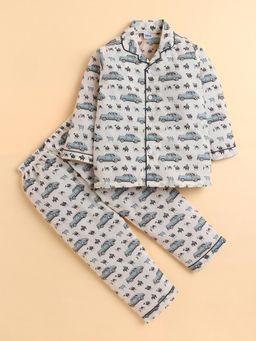 Polka Tots - Cotton Full Sleeve Car and Elephant Print Night Suit