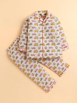 Polka Tots - Cotton Full Sleeve Vehicle Print Night Suit