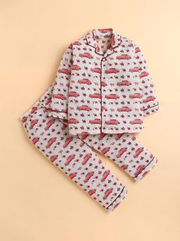 Polka Tots - Cotton Full Sleeve Car and Elephant Print Night Suit