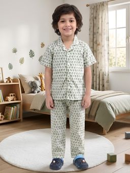 Polka Tots - Cotton Half Sleeve Animal Print Night Suit