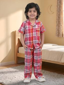 Polka Tots - Cotton Half Sleeve Checks Print Night Suit
