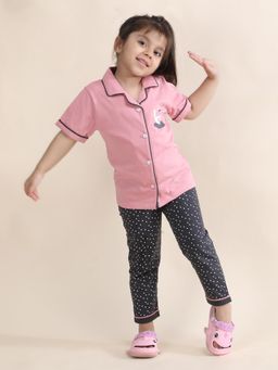 Polka Tots - Cotton Half Sleeve Swan Print Night Suit