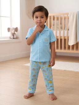 Polka Tots - Cotton Half Sleeve Hippo Print Night Suit