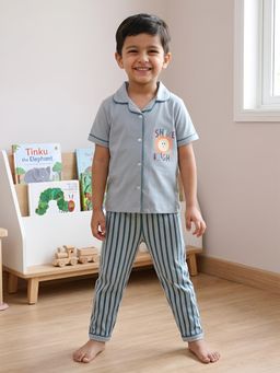 Polka Tots - Cotton Half Sleeve Sun Patch and Stripes Night Suit