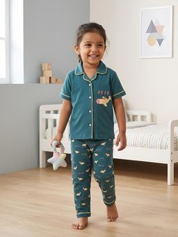 Polka Tots - Cotton Half Sleeve Airplane Print Night Suit