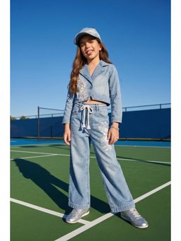 TINY GIRL - Girls Embroidered Denim Co-Ord Set with Belt