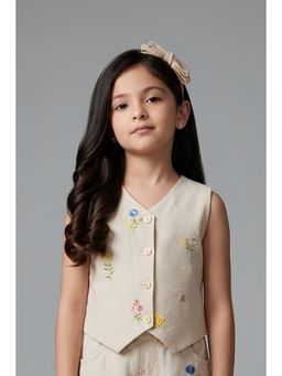 TINY GIRL - Nylon Woven Sleeveless Floral Embroidered Detail Waistcoat