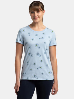 Jockey - A144 Women Super Combed Cotton Printed Half Sleeve T-Shirt - Chambray Blue