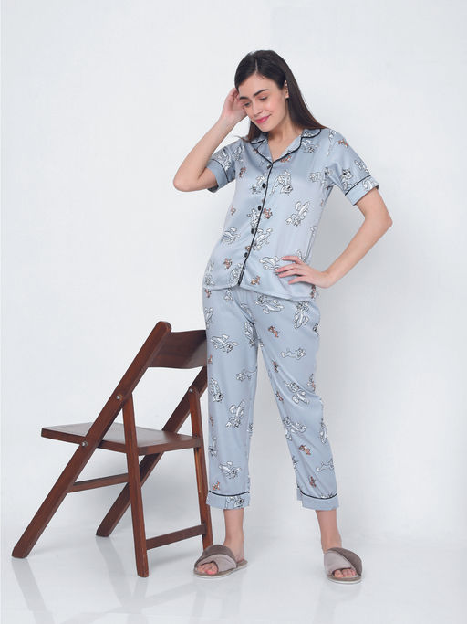 Buy Smarty Pants Womens Silk Satin Pastel Grey Tom Jerry Print