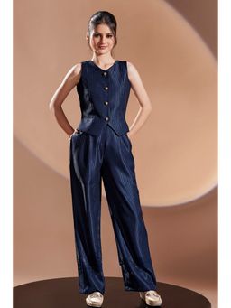 Lagorii - Navy Blue Stripes Straight Top with Pant
