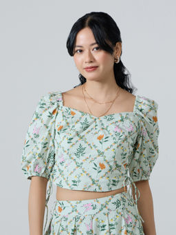 Twenty Dresses by Nykaa Fashion - Sage Green Sweetheart Neck Puff Sleeves Top