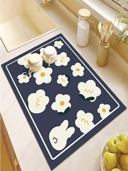 House of Quirk - Dish Drying Mat for Kitchen Counter Cute Print Drainer Mats - Blue