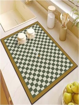 House of Quirk - Dish Drying Mat for Kitchen Counter Cute Print Drainer Mats - Green Check