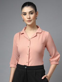 Style Quotient - Women Texture Pink Polyester Shirt
